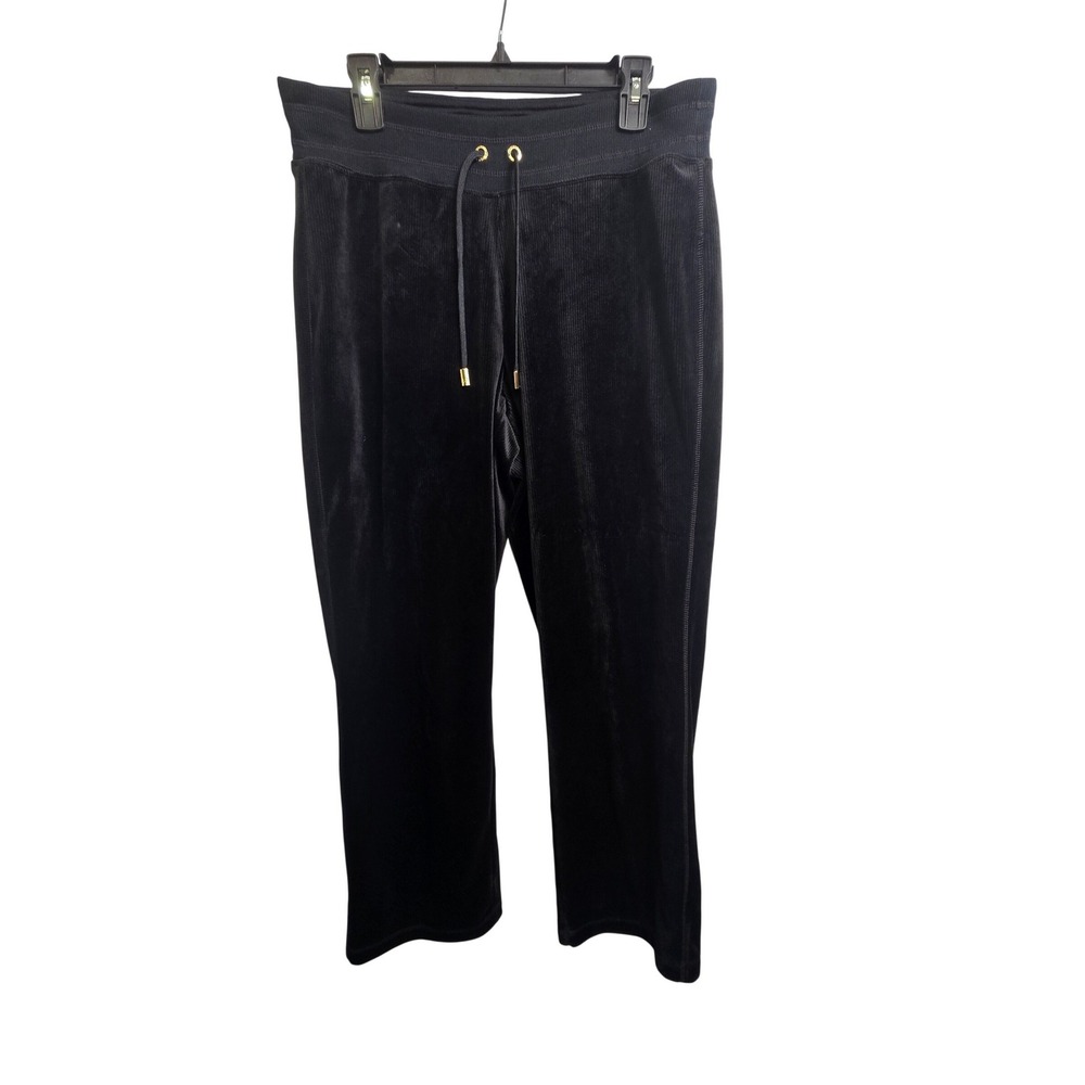 Halston Velour Track Pants Womens Medium Black Drawstring Joggers